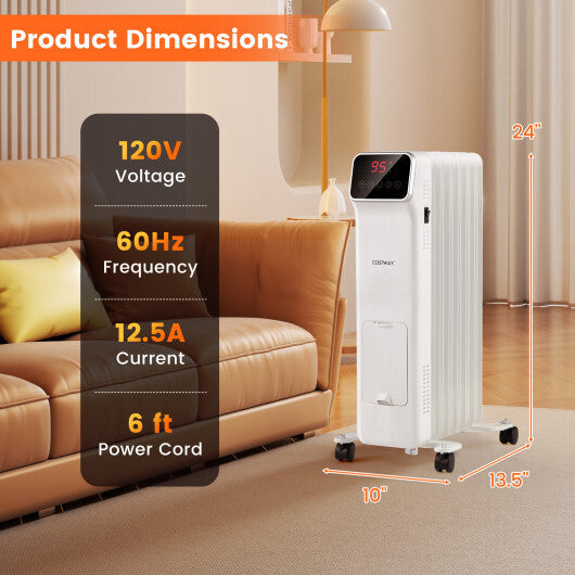 1500W Oil Filled Radiator Heater with Remote Control 3 Modes 24H Timer-Black W2B