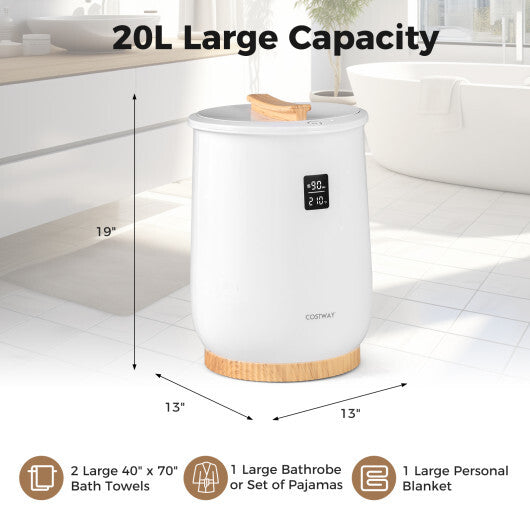 20L Large Heated Towel Warmer with LED Display and Button Control-White W2B