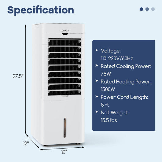 Evaporative Air Cooler and Heater with 3 Modes 3 Speeds and 2 Ice Boxes-White