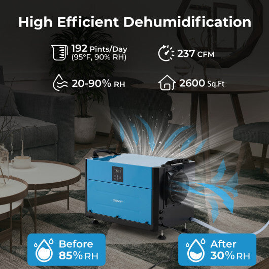 192 Pint Crawl Space Dehumidifier with 3 Modes and 24H Timer-Blue W2B