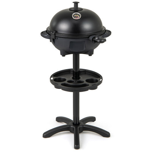 Electric BBQ Grill 1200W Indoor Outdoor Grill with 2-Zone Non-Stick Grilling Plate-Black