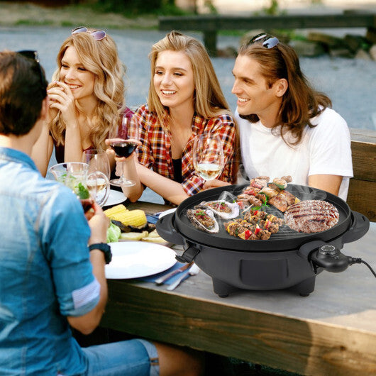 Electric BBQ Grill 1200W Indoor Outdoor Grill with 2-Zone Non-Stick Grilling Plate-Black