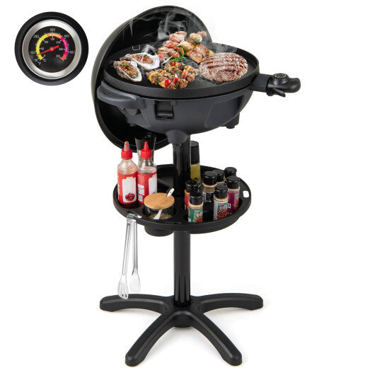 Electric BBQ Grill 1200W Indoor Outdoor Grill with 2-Zone Non-Stick Grilling Plate-Black