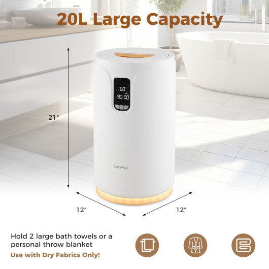 20L Hot Towel Warmer Bucket with 30/60/90 Min Heating Time-White W2B