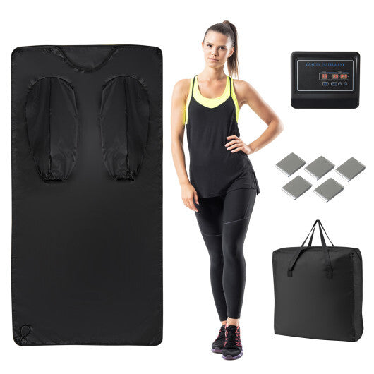 Infrared Sauna Blanket for Home Use with Arm Sleeves Wraps and Carry Bag-Black - Color: Black W2B