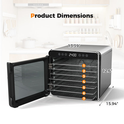 7 Stainless Steel Trays Dryer with 1-24H Timer and 30-75?C Temperature-Silver W2B