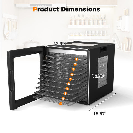 10 Stainless Steel Trays Dryer with 10 Presets-Black W2B