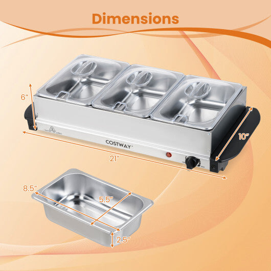 Electric Buffet Server Food Warmer with 3 Removable Trays W2B