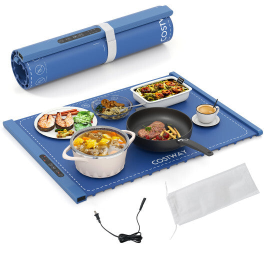 Food Warming Mat Rollable and Portable Electric Warming Tray with Fasting Heating-Blue