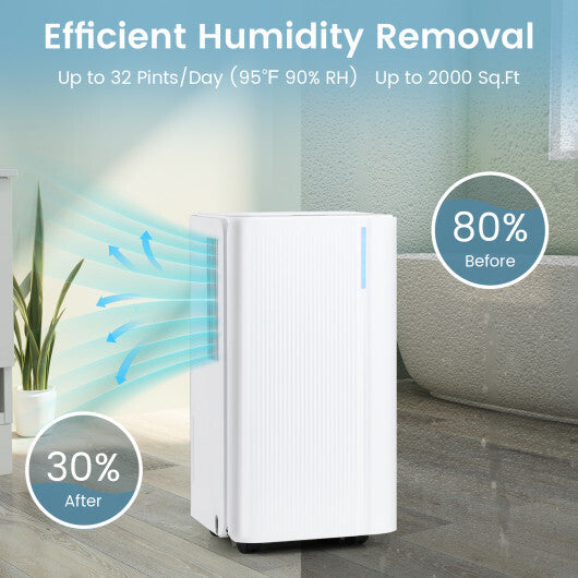 32 Pints 2000 Sq.ft Portable Dehumidifier for Home and Basement-White W2B