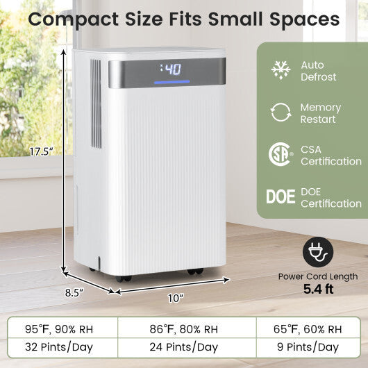 32 Pints 2000 Sq.ft Quiet Dehumidifier for Home with 3 Modes-White W2B