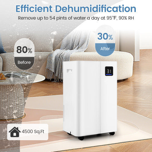 4500 Sq.Ft 54 Pints Dehumidifier with 3 Modesfor Home and Basement-White W2B