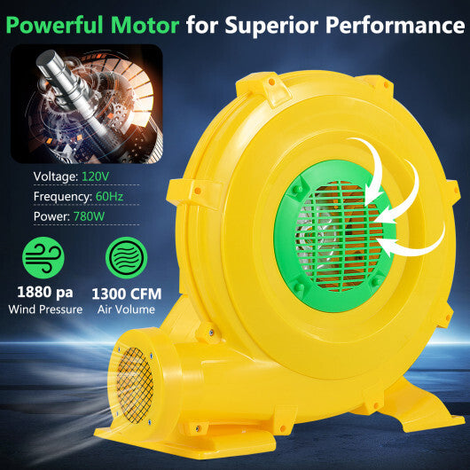 780W Bounce House Blower 1 HP Portable Air Pump Fan with Handle and Ground Stakes