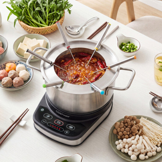 1200W Electric Fondue Pot Set with 3.2 QT Removable Pot 6 Color-Coded Fork W2B