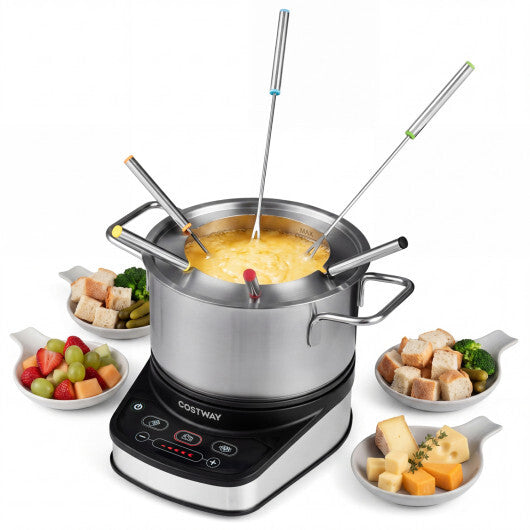 1200W Electric Fondue Pot Set with 3.2 QT Removable Pot 6 Color-Coded Fork W2B