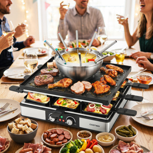 BBQ Grill with Fondue Pot Set and Adjustable Thermostats for 8 People W2B