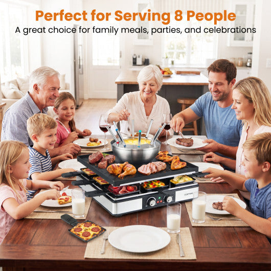 BBQ Grill with Fondue Pot Set and Adjustable Thermostats for 8 People W2B