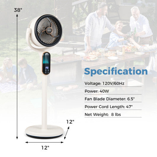 Oscillating Pedestal Fan with 8 Speeds Remote and 12H Timer-White W2B