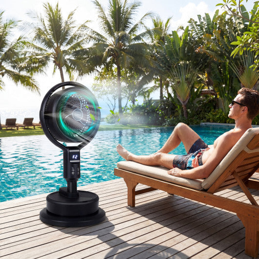 Misting Pedestal Fan Air Circulator with 90? Auto Oscillation Floor Standing Fan with 8 Speeds-White W2B