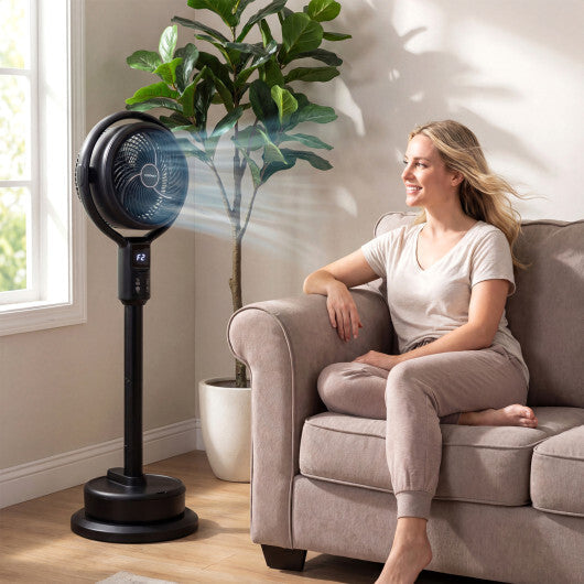 Misting Pedestal Fan Air Circulator with 90? Auto Oscillation Floor Standing Fan with 8 Speeds-White W2B