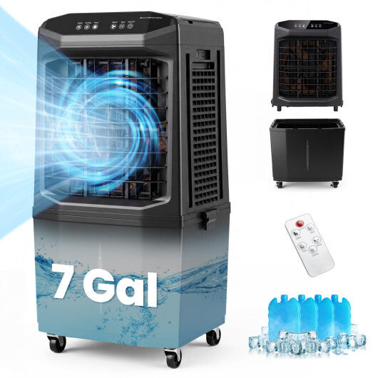 Swamp Cooler 1800 CFM Evaporative Air Cooler with 7 Gal Detachable Water Tank-Black W2B