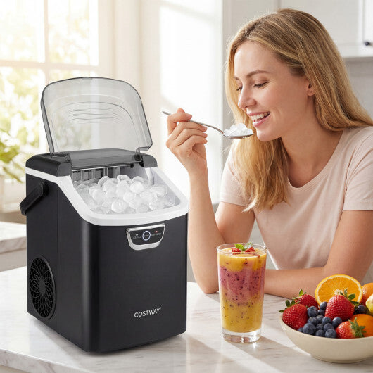 Nugget Ice Maker Countertop with Audible Ice Full Alarm-Black W2B