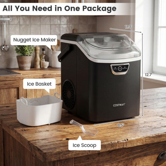 Nugget Ice Maker Countertop with Audible Ice Full Alarm-Black W2B