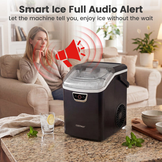 Nugget Ice Maker Countertop with Audible Ice Full Alarm-Black W2B