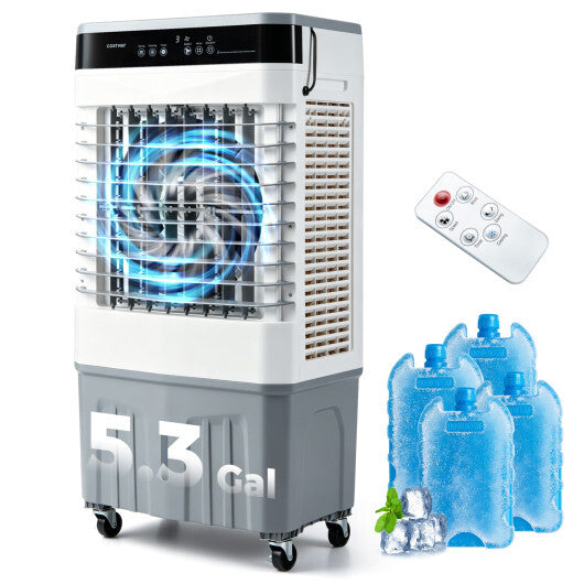 2100 CFM 3-in-1 Evaporative Air Cooler with 5.3 Gal Water Tank for Indoor Outdoor-White W2B
