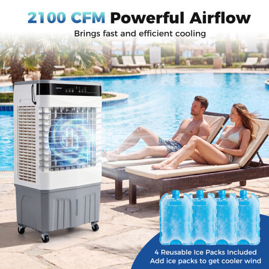 2100 CFM 3-in-1 Evaporative Air Cooler with 5.3 Gal Water Tank for Indoor Outdoor-White W2B