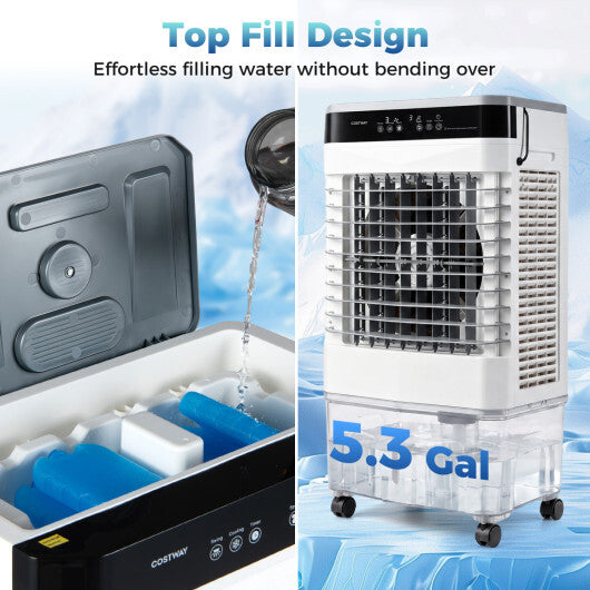 2100 CFM 3-in-1 Evaporative Air Cooler with 5.3 Gal Water Tank for Indoor Outdoor-White W2B