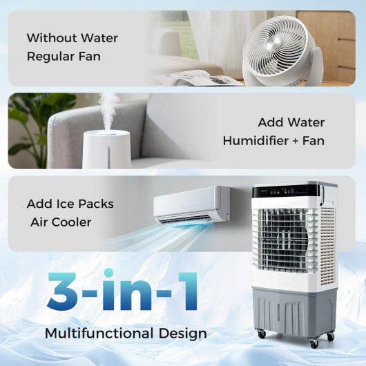 2100 CFM 3-in-1 Evaporative Air Cooler with 5.3 Gal Water Tank for Indoor Outdoor-White W2B