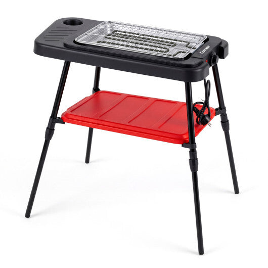 1500W 2-in-1 Electric Grill with Detachable Stand and Dual Plates for Balcony-Red W2B