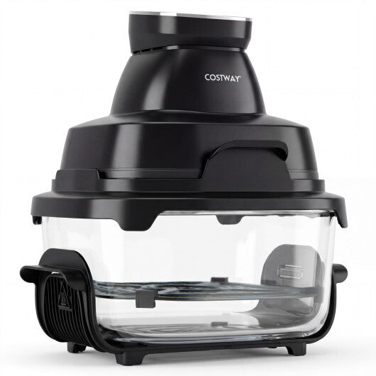 6-in-1 Portable Glass Air Fryer 1500W Dual Containers with Lids Dishwasher Safe-Black W2B