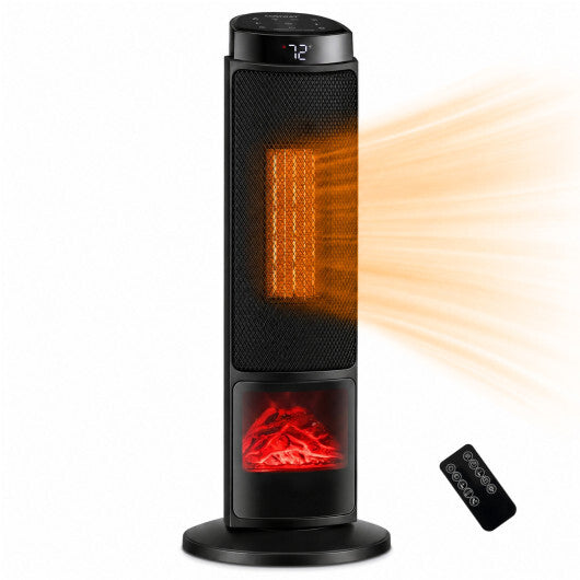 24 inch 1500W PTC Ceramic Tower Space Heater with 7-Color Flame-Black W2B