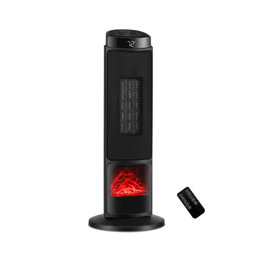 24 inch 1500W PTC Ceramic Tower Space Heater with 7-Color Flame-Black W2B