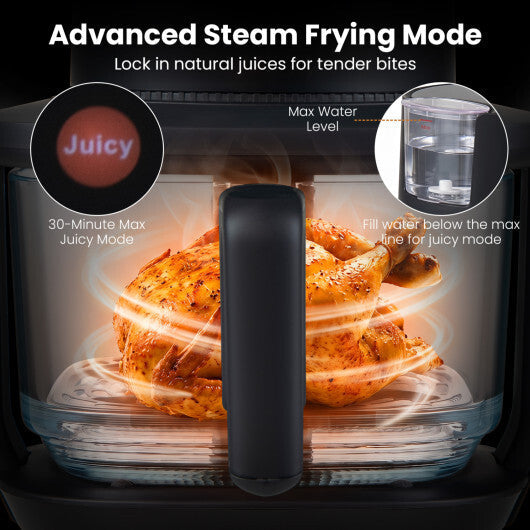 4.7 QT Glass Air Fryer with Steam Frying Mode-Black W2B