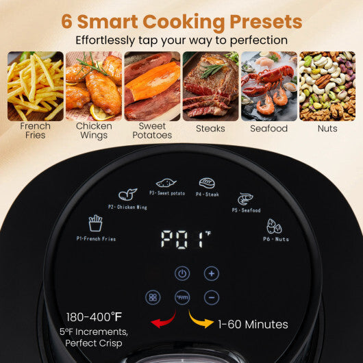 4.7 QT Glass Air Fryer with Steam Frying Mode-Black W2B