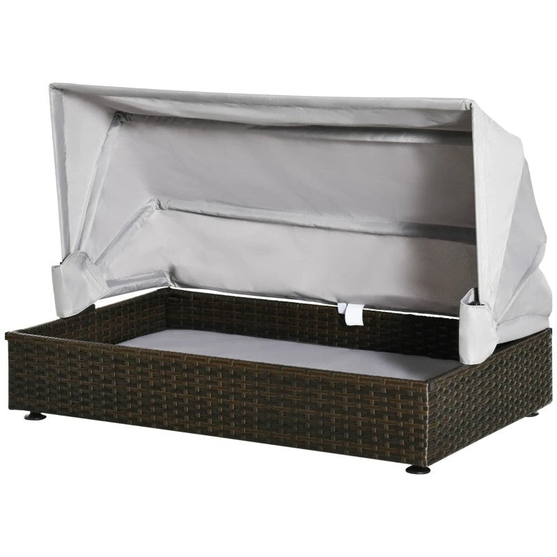 Espresso Wicker Foldable Canopy Raised Dog Bed House with 2 in Thick Cushion FastFurnishings