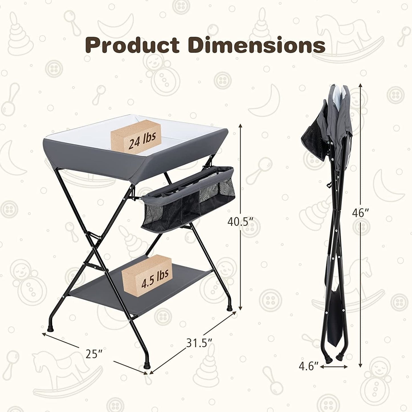 Grey Folding  Wide Nursery Diaper Baby  Changing Table FastFurnishings