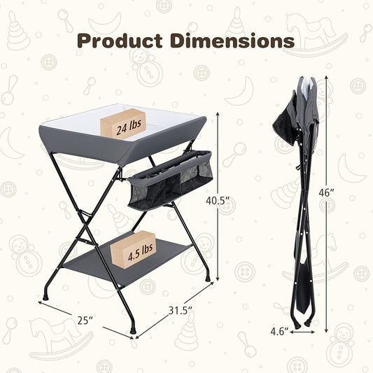 Grey Folding  Wide Nursery Diaper Baby  Changing Table FastFurnishings