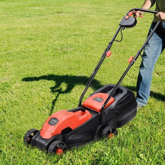 13 Inch Electric Push Lawn Corded Mower with Grass Bag-Red - Color: Red W2B