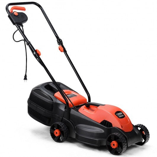 13 Inch Electric Push Lawn Corded Mower with Grass Bag-Red - Color: Red W2B