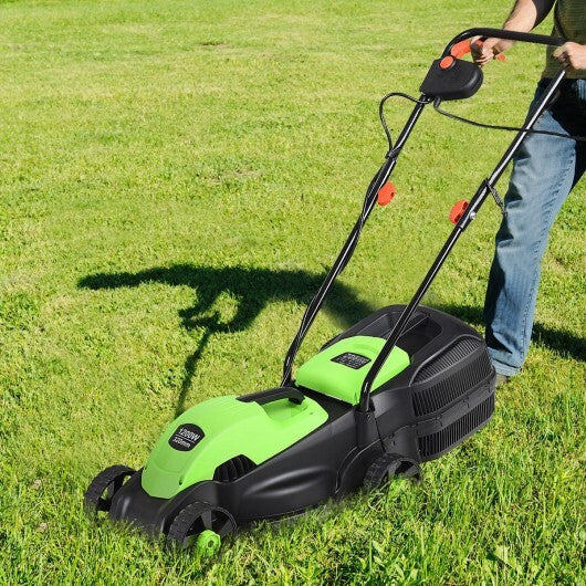 13 Inch Electric Push Lawn Corded Mower with Grass Bag-Green W2B