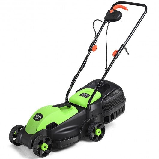 13 Inch Electric Push Lawn Corded Mower with Grass Bag-Green W2B