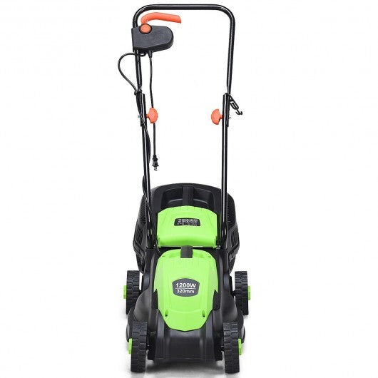 13 Inch Electric Push Lawn Corded Mower with Grass Bag-Green W2B