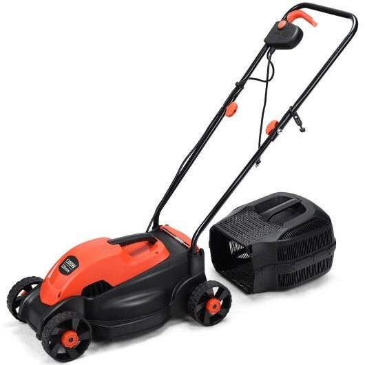 13 Inch Electric Push Lawn Corded Mower with Grass Bag-Green W2B