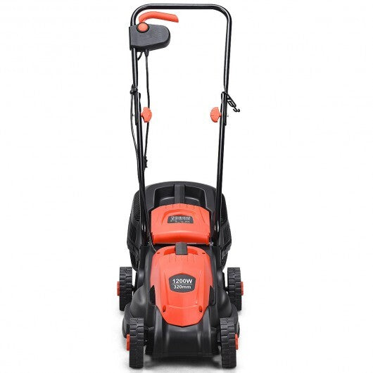 13 Inch Electric Push Lawn Corded Mower with Grass Bag-Green W2B