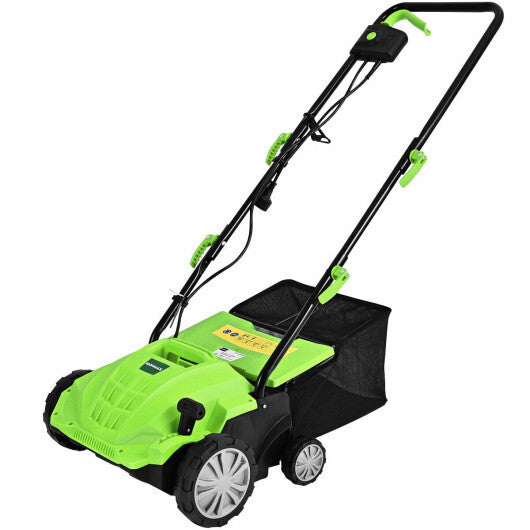 13 Inch 12 Amp Electric Scarifier with Collection Bag and Removable Blades-Green W2B