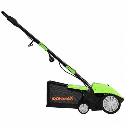 13 Inch 12 Amp Electric Scarifier with Collection Bag and Removable Blades-Green W2B